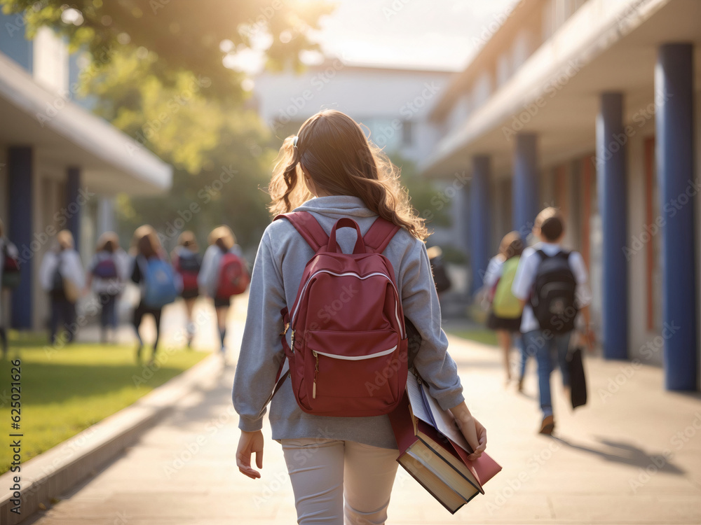 Girl with backpack back to school concept, background Girl with backpack back to school concept, background