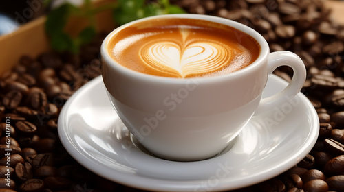Ładna tekstura latte art na gorącej kawie latte