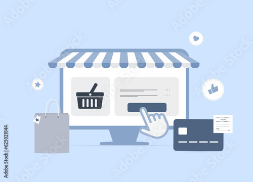 Online shopping with e-commerce marketplace websites concept. Explore ecommerce, mobile shopping, and online secure checkout. Convenient and hassle-free online shopping experience