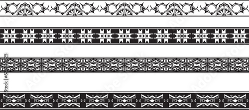 Vector monochrome set of seamless indian national native american borders. Endless ethnic ornaments of the peoples of America, Aztec, Maya, Inca, Peru, Brazil, Mexico, Honduras, Guatemala.