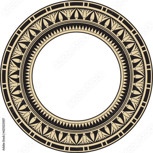 Vector ancient gold and black Egyptian round ornament. Endless national ethnic border, frame, ring..