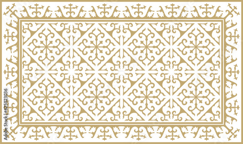 Vector golden square Kazakh national ornament. Ethnic pattern of the peoples of the Great Steppe, Mongols, Kyrgyz, Kalmyks, Buryats..
