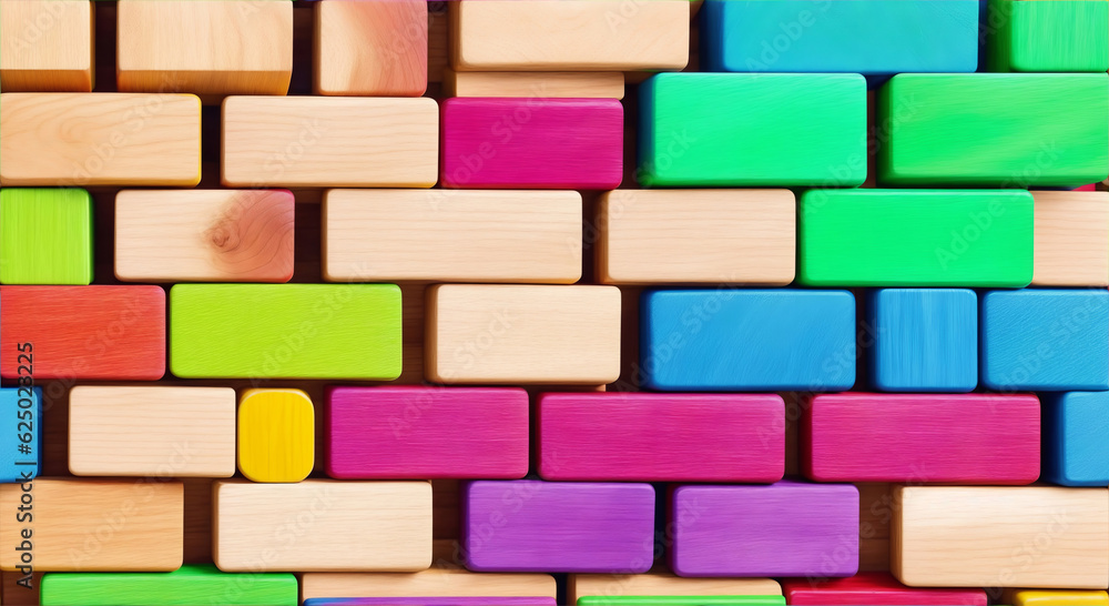 Spectrum of stacked multi-colored wooden blocks Background Pattern, generative ai Spectrum of stacked multi-colored wooden blocks Background Pattern, generative ai