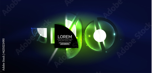 Neon round shapes, lines and triangle elements. Hi-tech design for wallpaper, banner, background, landing page, wall art, invitation, prints, posters