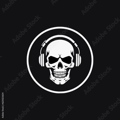 simple skull headphone podcast media logo vector illustration template design