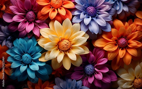 Vivid Botanical Symphony, High-Resolution Colorful Flowers Background, Generative Ai