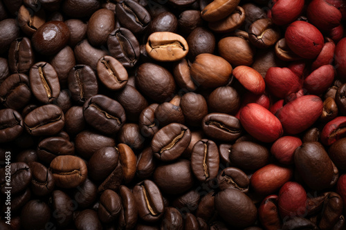 A mix of red and black coffee beans