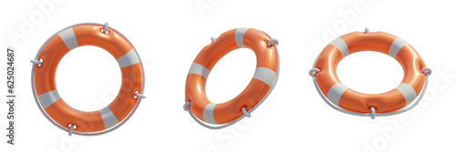 Lifebuoys set isolated on transparent background, PNG. Orange color life buoy rings, banner