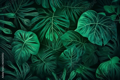 Tropical Monstera leaves abstract background with green floral picture. 