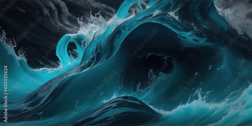 blue and black 3D waves liquid background, generative ai blue and black 3D waves liquid background, generative ai