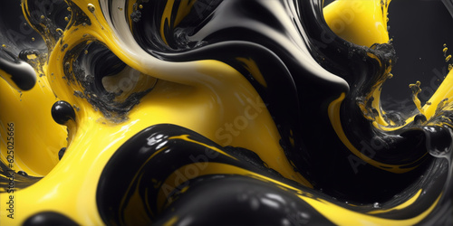Fototapeta Naklejka Na Ścianę i Meble -  yellow and black 3D liquid background, generative ai