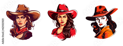 woman with a cowboy hat mascot face vector
