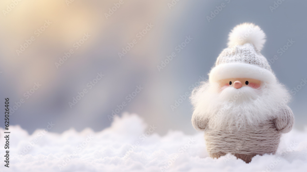 Obraz premium Adorable woolen Santa Claus on snowy winter background