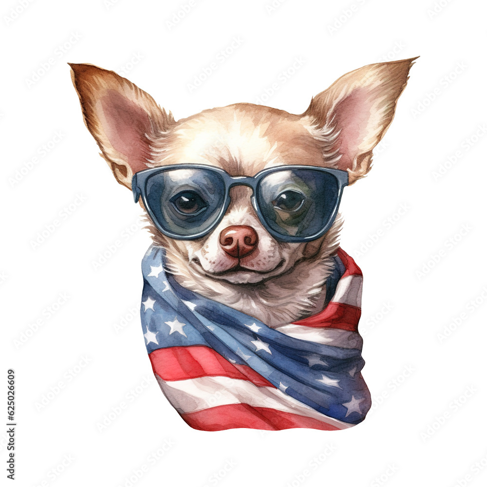 Chihuahua Wearing American Flag Scarf