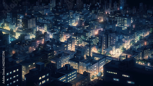 ai generated illustration high angle view of night view of city street