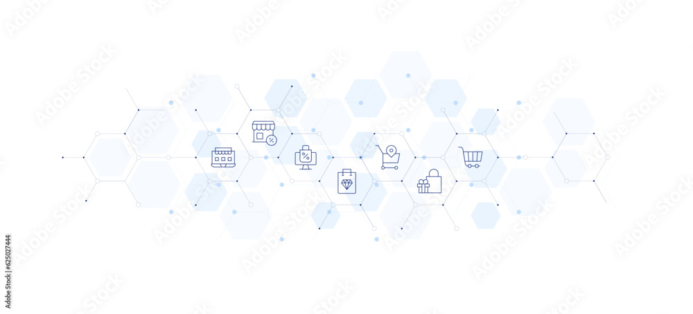 Shopping banner vector illustration. Style of icon between. Containing online shopping, shopping store, shopping bag, commerce and shopping, shopping cart.