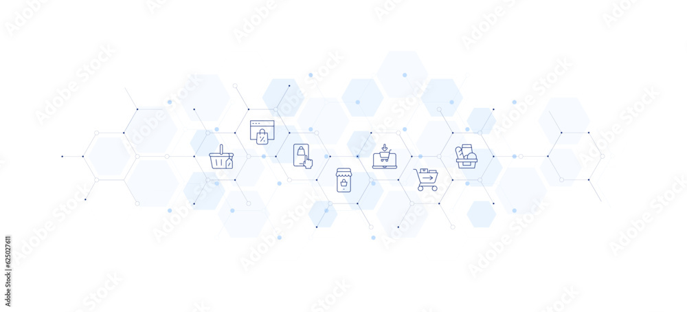 Shopping banner vector illustration. Style of icon between. Containing shopping basket, online shopping, shopping cart.