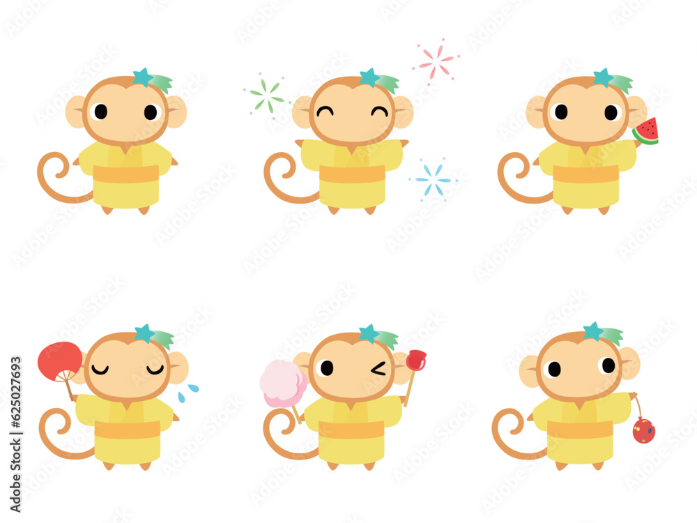 浴衣姿のサル　アイコンセット