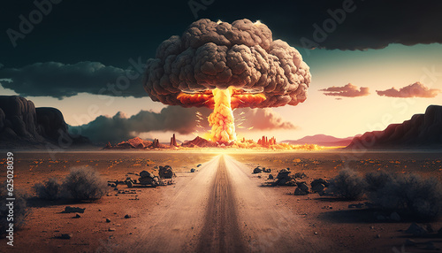 Fotografie, Obraz ai generated illustration Nuclear explosion. Word nuclear war.