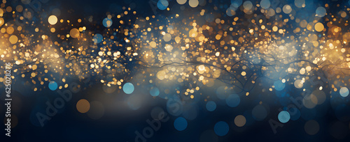  Festive Glitter: Golden Sparkles and Blue Bokeh Background for Christmas - AI-