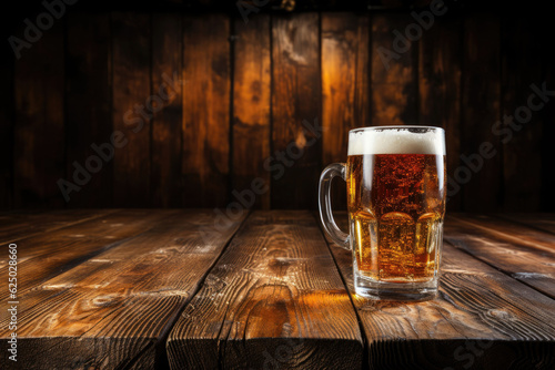 Glass beer on wood background with copy space