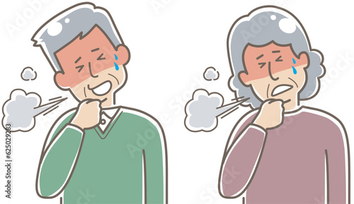 発熱してせき込む高齢者　男女