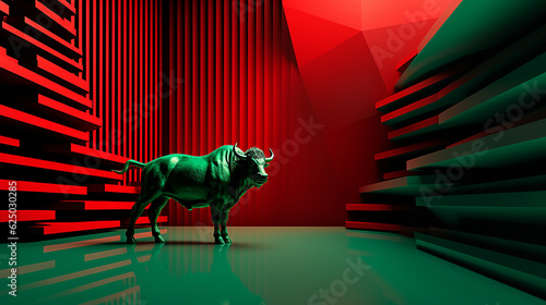 Bull Market's 3D Artistic Manifestation: Embracing Minimalist Design Textures Painted in Deep Greens and Reds, Designed with Precision for Financial Documentation and Modern Aesthetic Displays © TechArtTrends