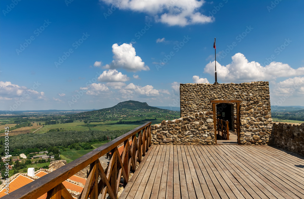 View of Balaton uplands from ruins of Szigliget medieval castle - obrazy, fototapety, plakaty 
