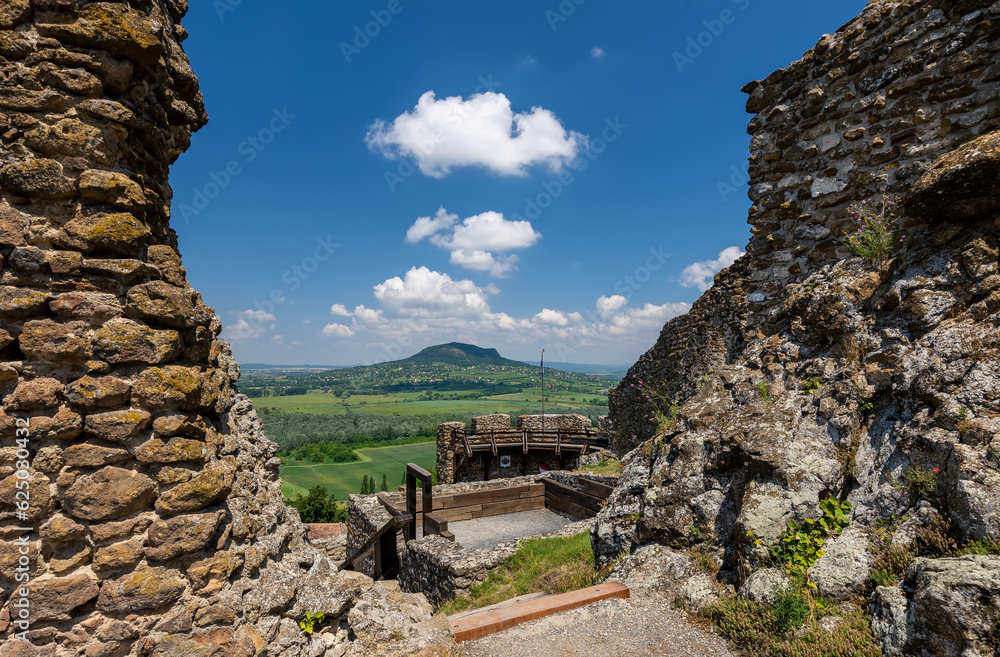 View of Balaton uplands from ruins of Szigliget medieval castle