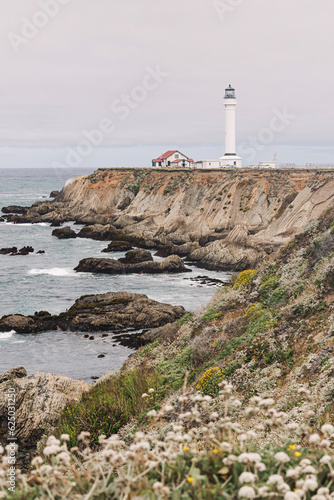 Point arena lighthouse on cloudy day, California, USA