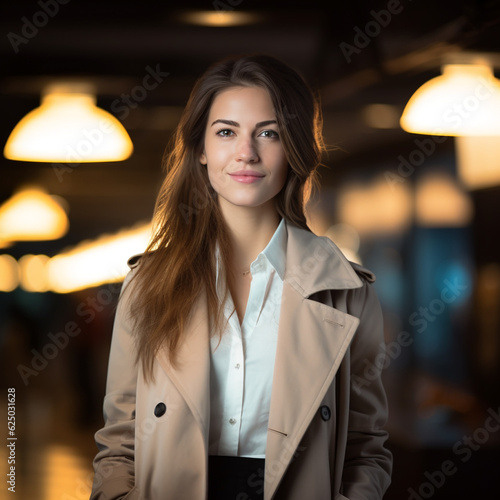 young  woman in a trench coat and white shirt, Generative AI