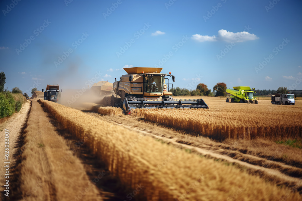 A combine harvests from a wheat field. generative AI tools