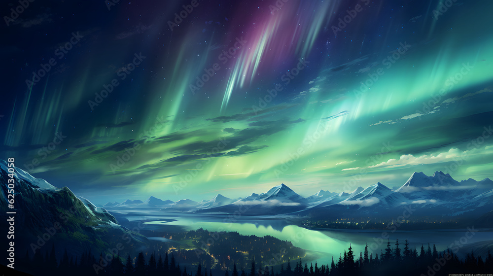 Stunning northern lights with aurora borealis