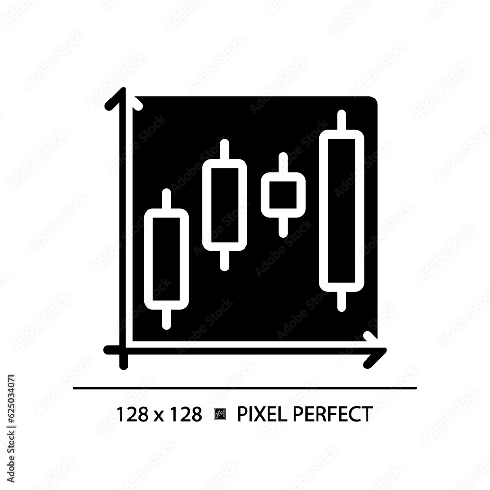 Candlestick chart black glyph icon. Forex trading. Professional sales. Stock market. Financial investment. Silhouette symbol on white space. Solid pictogram. Vector isolated illustration Candlestick chart black glyph icon. Forex trading. Professional sales. Stock market. Financial investment. Silhouette symbol on white space. Solid pictogram. Vector isolated illustration