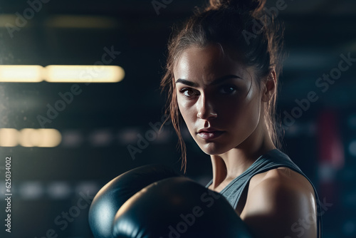 Portrait young woman boxing training in boxing arena at the gym , Created with Generative Ai Technology © Atchariya63