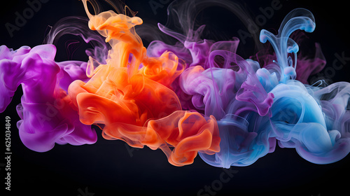 abstract colorful smoke explosion isolated on black background