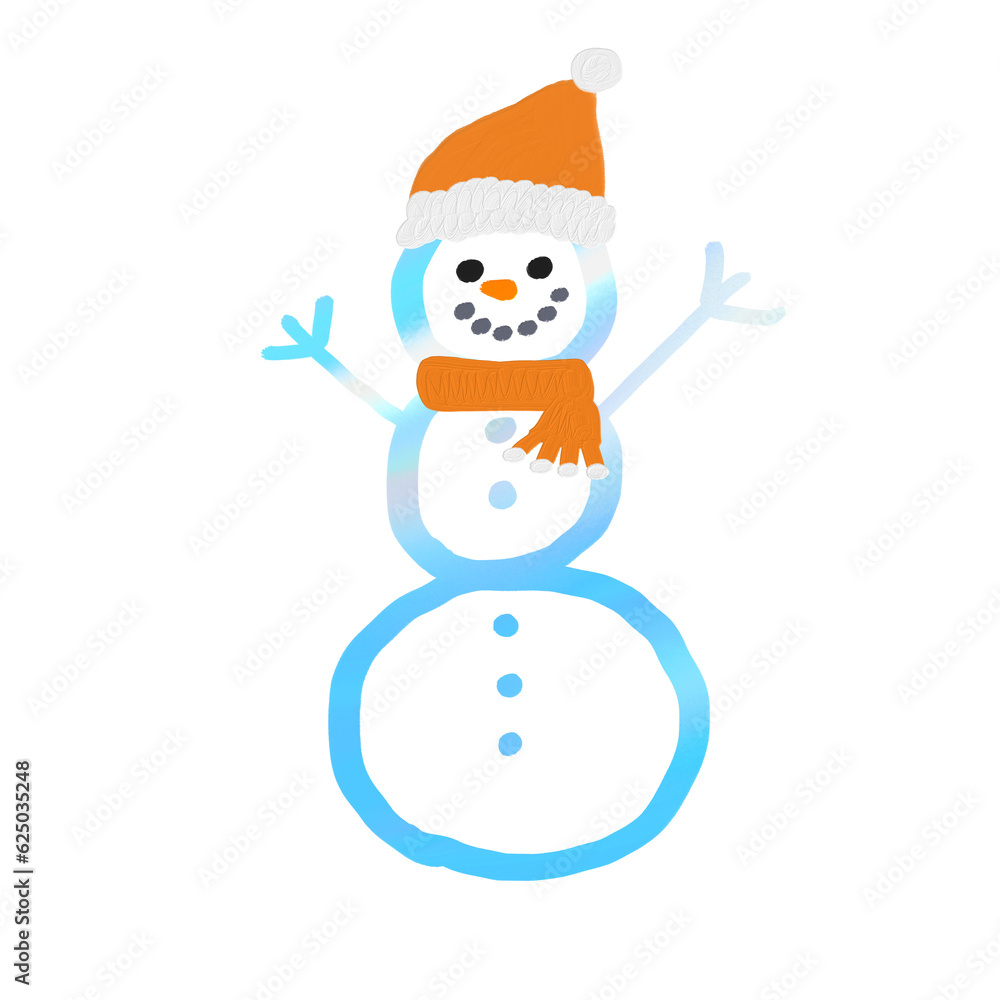 Snowman with orange hat and scarf (Christmas)