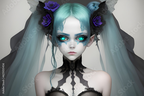 girl corpse bride-butterfly phantom mode. Generative AI