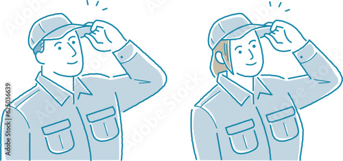 挨拶している配送業者　男女