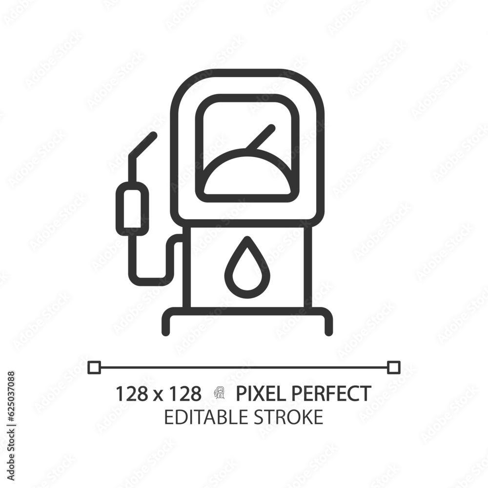 Gas station linear icon. Motor car. Filling station. Convenience store. Automotive service. Energy infrastructure. Thin line illustration. Contour symbol. Vector outline drawing. Editable stroke Gas station linear icon. Motor car. Filling station. Convenience store. Automotive service. Energy infrastructure. Thin line illustration. Contour symbol. Vector outline drawing. Editable stroke