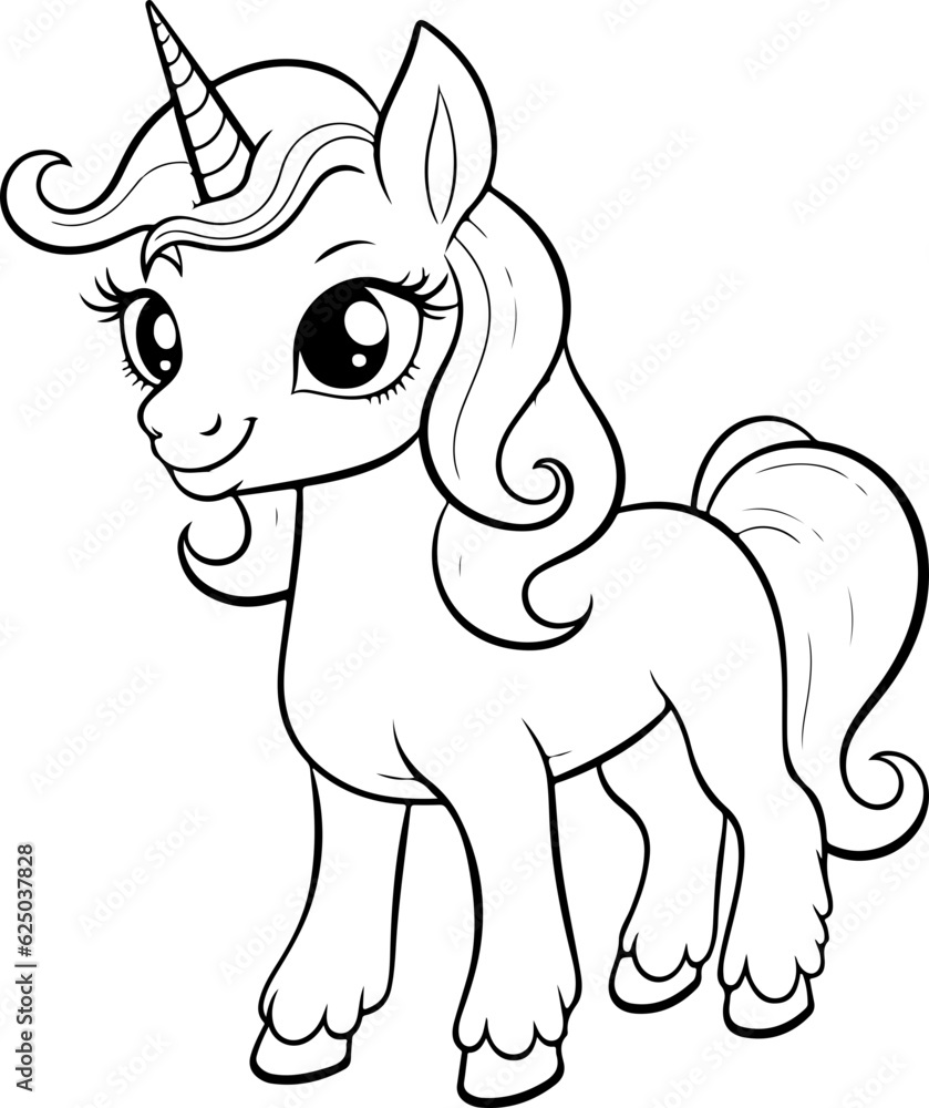 Cute unicorn pony cartoon coloring page