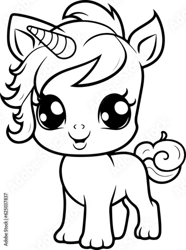 Cute unicorn pony cartoon coloring page