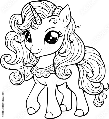 Cute unicorn pony cartoon coloring page