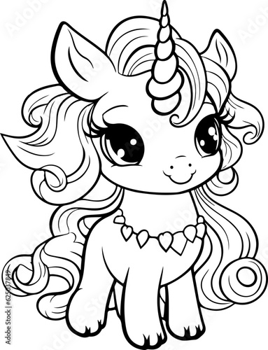 Cute unicorn pony cartoon coloring page