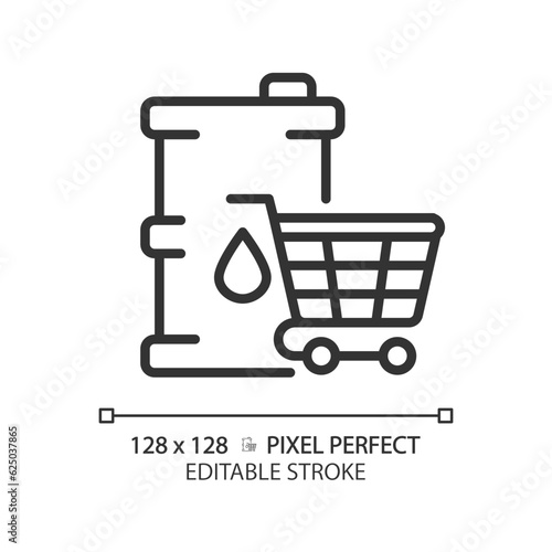 Oil market linear icon. Energy policy. Global economics. Stock exchange. Gas and oil industry. Petroleum refinery. Thin line illustration. Contour symbol. Vector outline drawing. Editable stroke