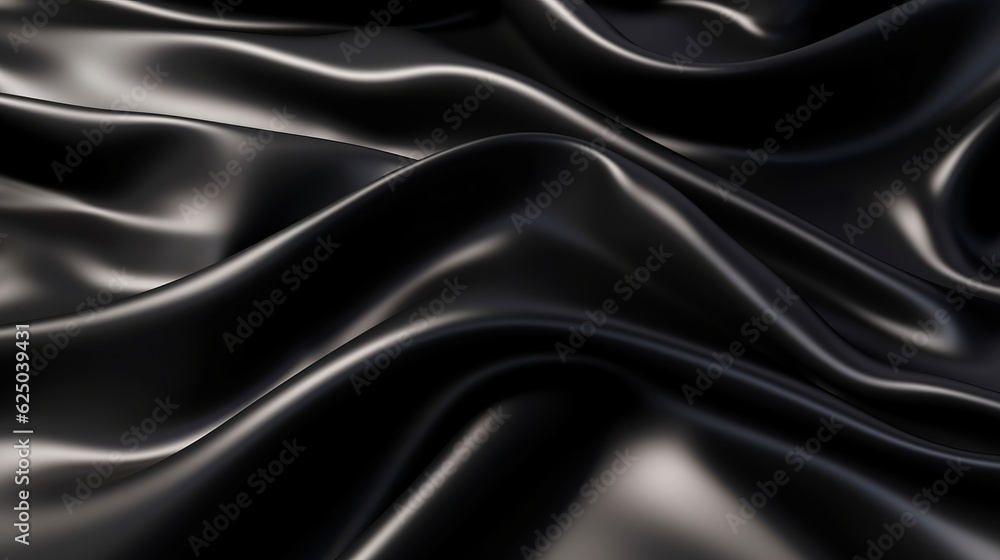 Fototapeta premium Abstract black latex background. Smooth black fashion. Dark luxury texture. Black silk, satin. 3d rendering generative ai