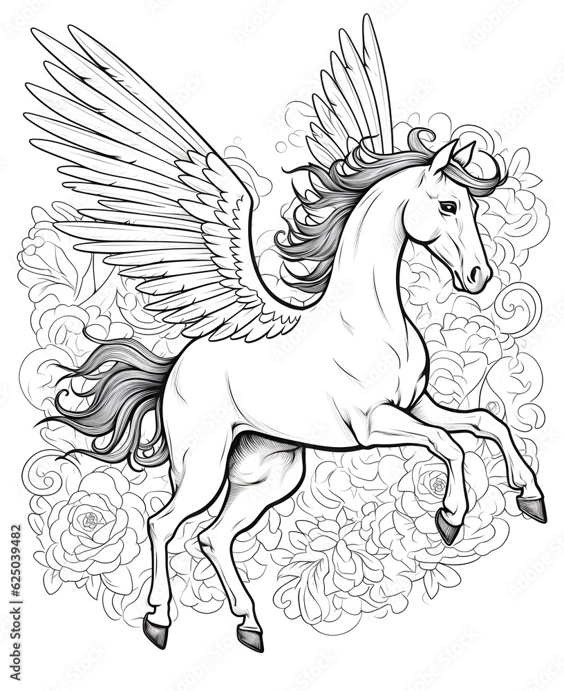 Unicorn coloring pages for kids AI GENERATIVE
