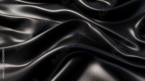Abstract black latex background. Smooth black fashion. Dark luxury texture. Black silk, satin. 3d rendering generative ai