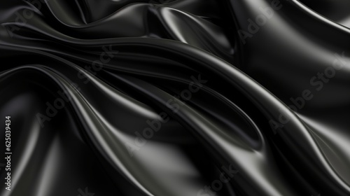 Abstract black latex background. Smooth black fashion. Dark luxury texture. Black silk, satin. 3d rendering generative ai