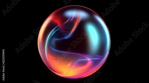 Photo futuristic 3d rendering abstract ball, color gradient spherical glass orb on bla